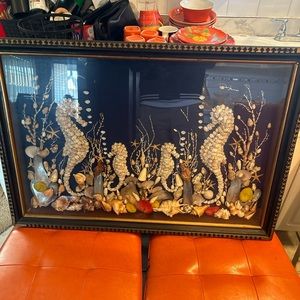 Vintage seahorses recessed wall art 24x36